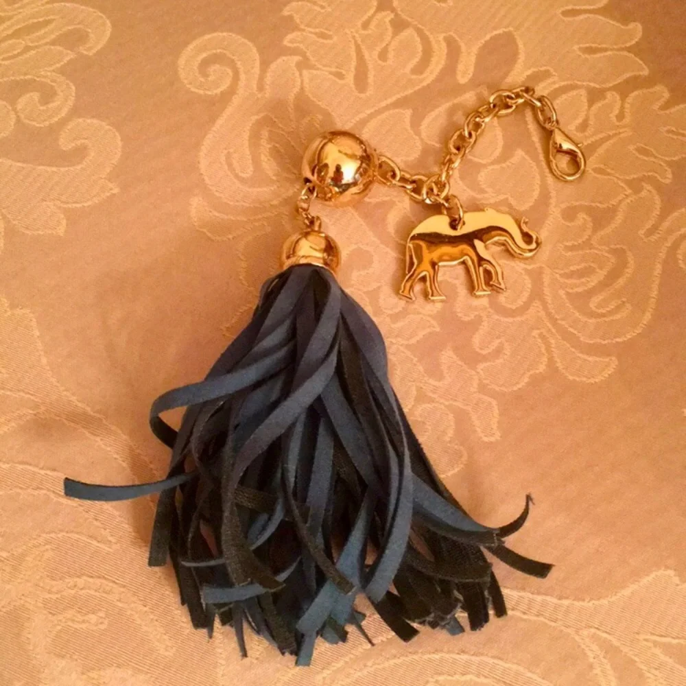 Deux Lux Metal Elephant Leather Fringe Key Chain/ Bag Charm